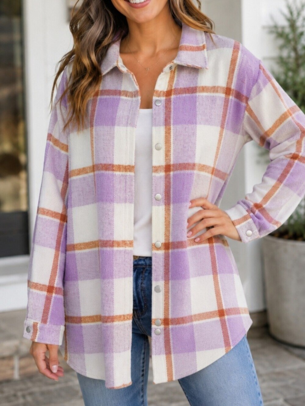 NWT THML Full snap plaid fleece Shacket countrycore farmcore pastel medium